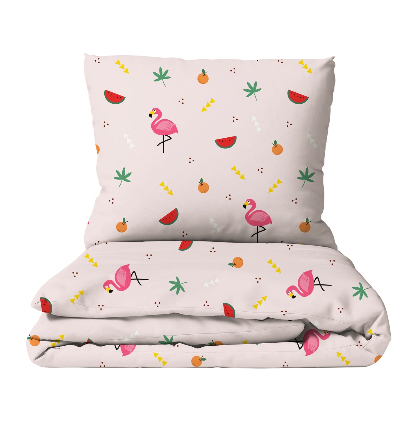 HELDENA Kinderbettwäsche „Flamingo" mit Flamingos und Früchten auf Rosa, Bettbezug und Kissenbezug
