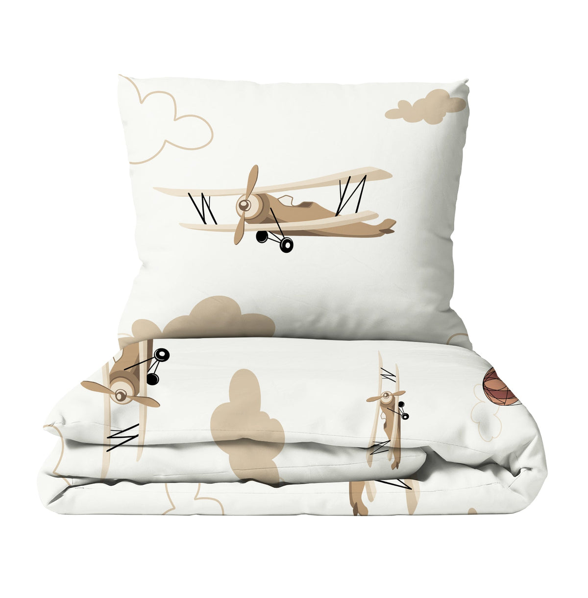 HELDENA Kinderbettwäsche „Flugzeuge und Wolken" mit Flugzeug-Motiv, Bettbezug und Kissenbezug