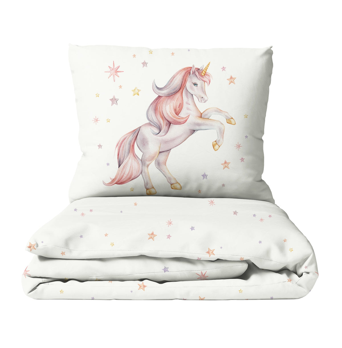 HELDENA Kinderbettwäsche „Sternen Einhorn" mit Einhorn- und Sterne-Motiv, Bettbezug und Kissenbezug