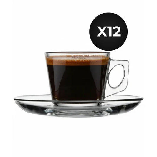 Vela Espressotassen aus Glas mit Untertasse für Espresso und Mokka