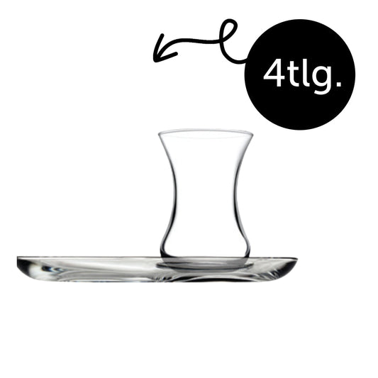 Klassische Teegläser Tulpenform mit Untertasse transparent für Cay
