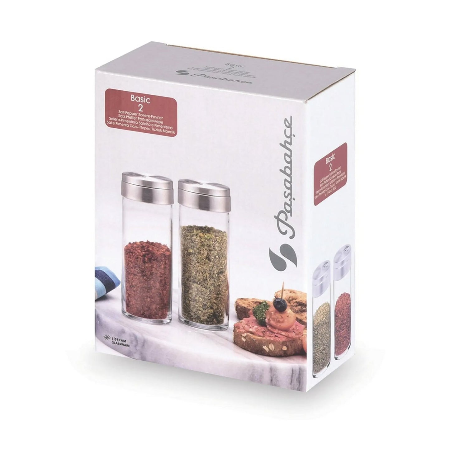 Pasabahce Basic 2er Salz- & Pfefferstreuer 240 ml - Glasbehälter mit Edelstahldeckel