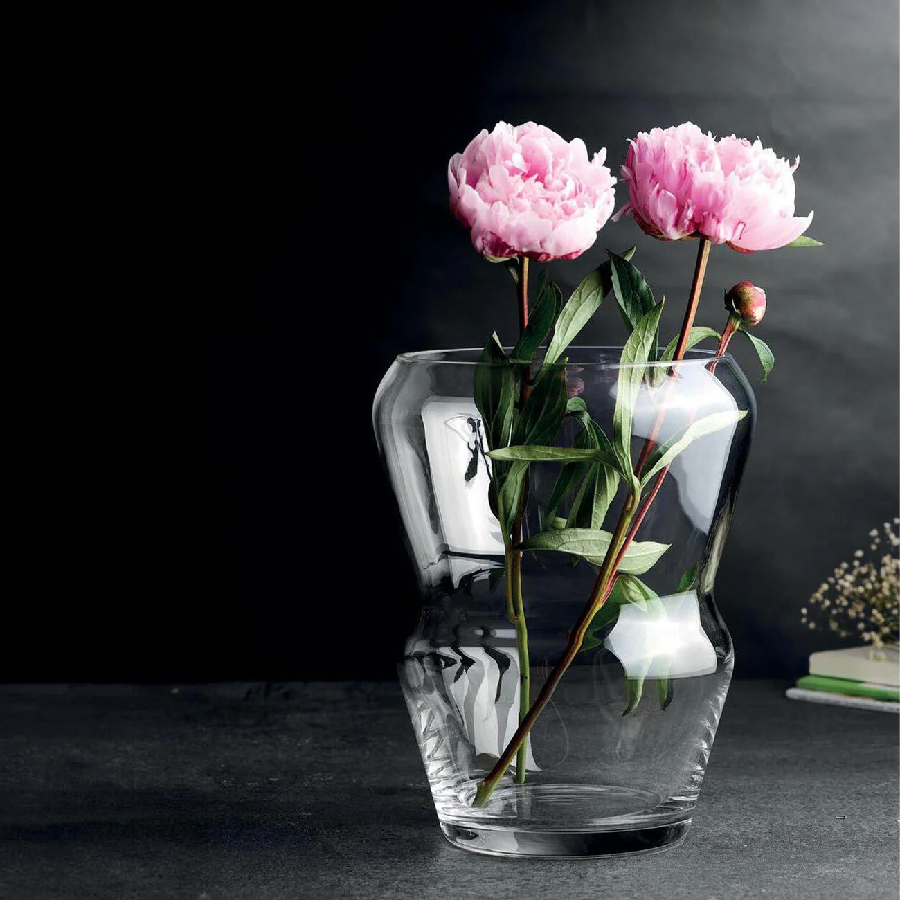 Transparente Crystallin Blumenvase mit breiter Standbasis
