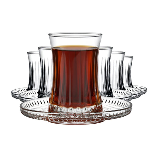 HELDENA Elysia Teeset 170 ml 12-teilig Teegläser mit Untertassen und Facetten-Design aus Glas