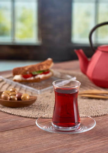 Heybeli Teeset 12-tlg. Glasteegläser mit Untertassen für Gäste und Alltag