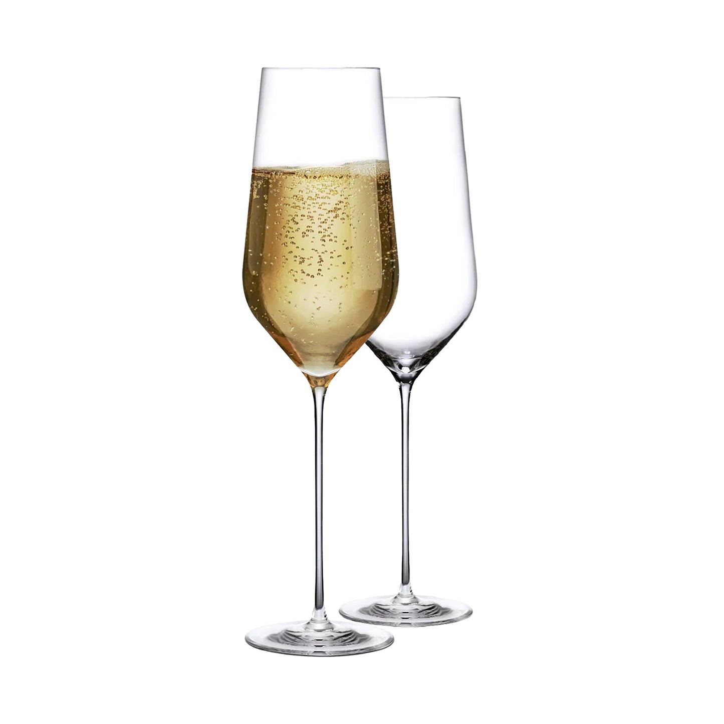 Zwei schlanke NUDE Sektgläser 285 ml für Champagner, Sekt und Prosecco mit filigraner, leichter Form
