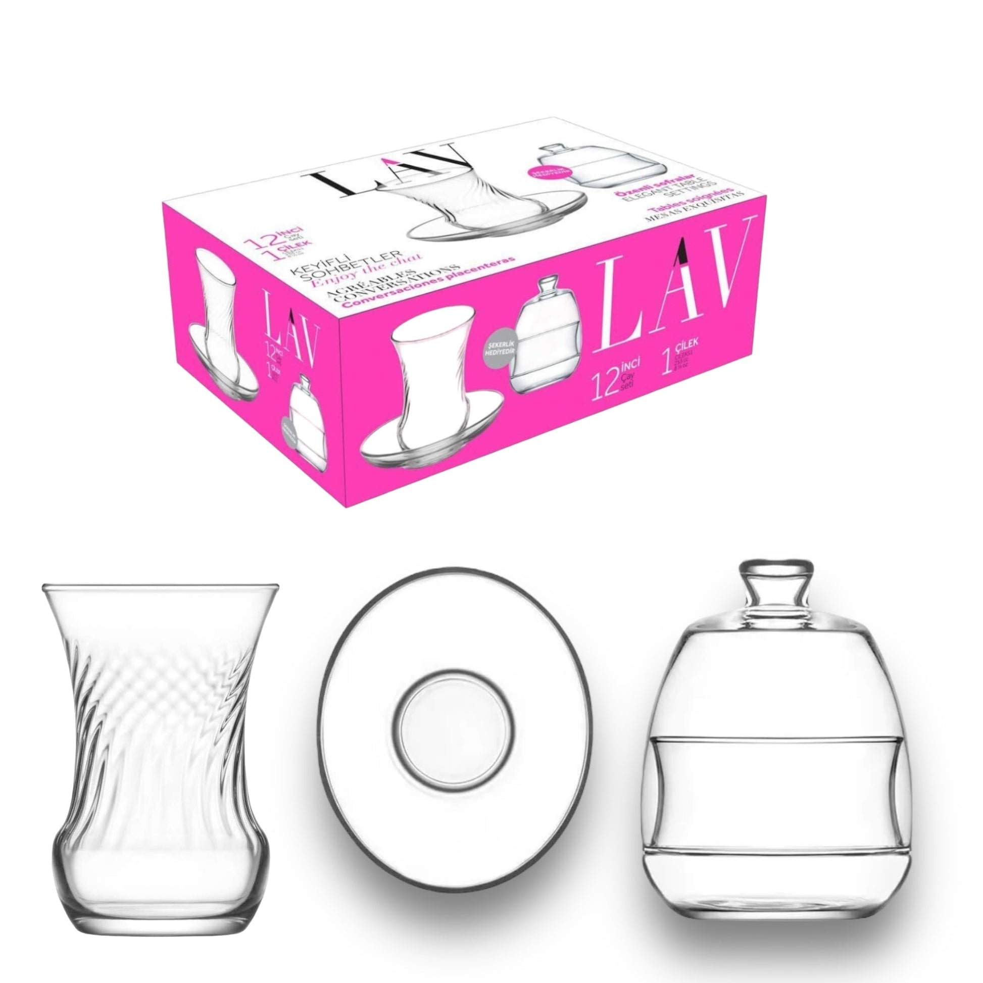 HELDENA İnci Teegläser-Set 105 ml – 13-teilig mit Zuckerdose