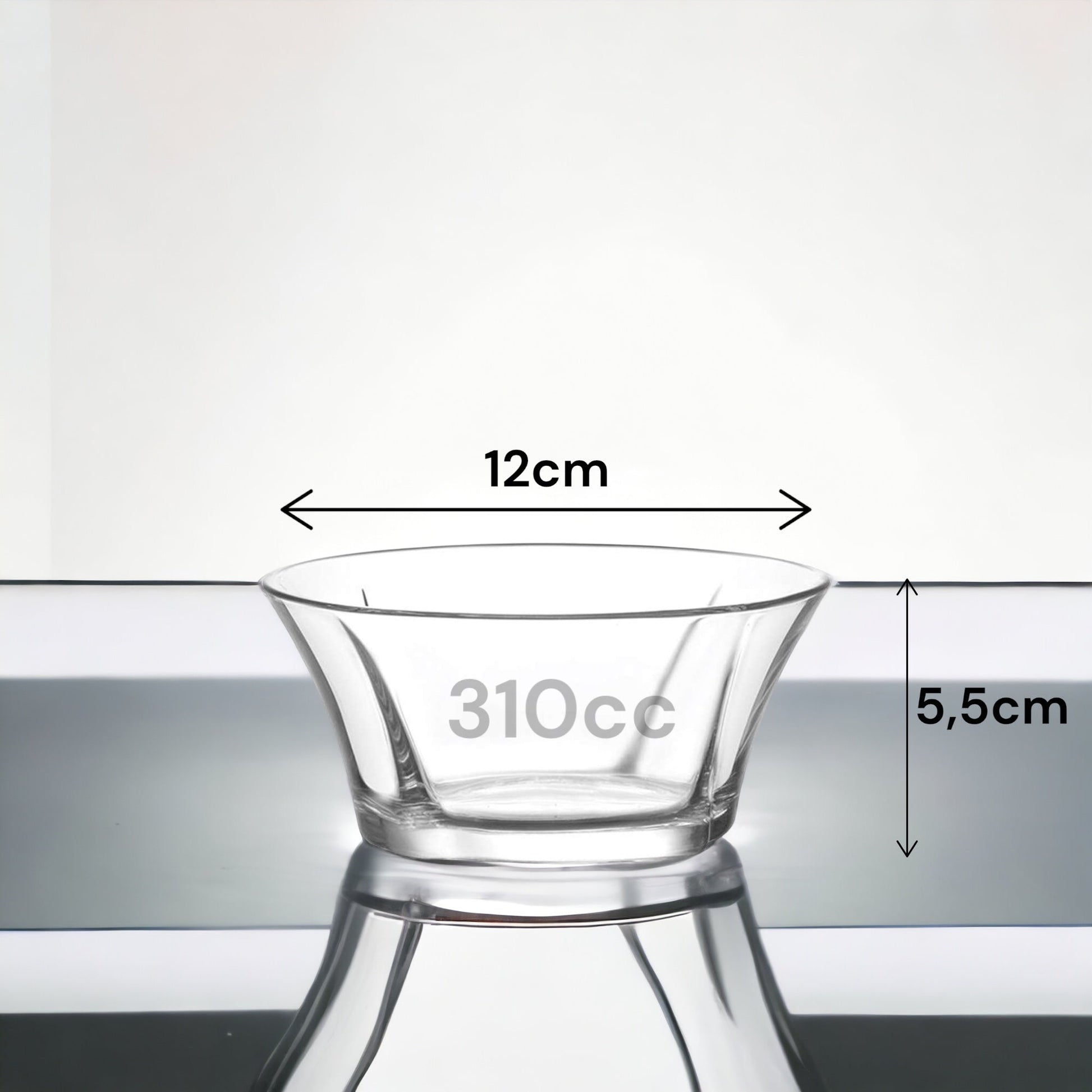 Maßansicht der LAV Truva Glasschalen 310 ml im 6er Set