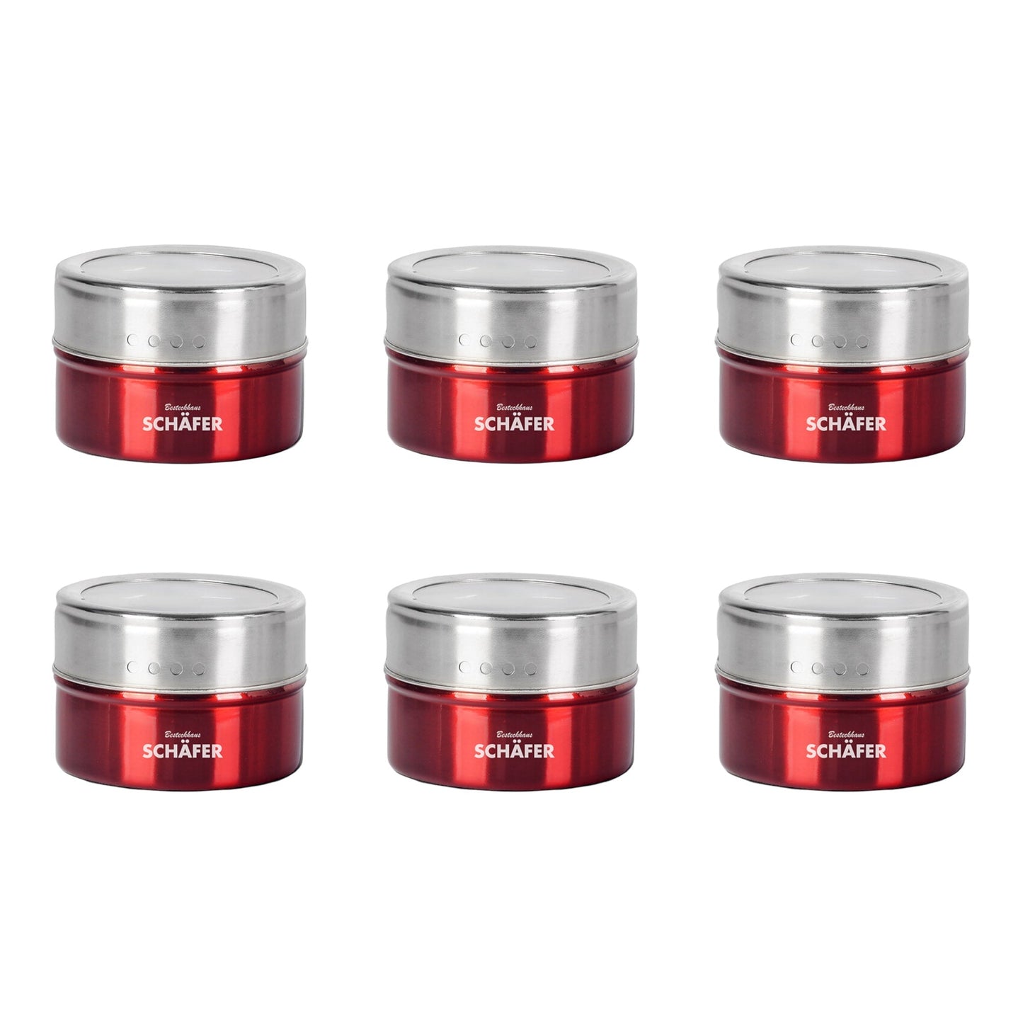 Schäfer Gewürzdosen-Set 7-tlg. – Metallic Schwarz/Silber/Rot | HELDENA