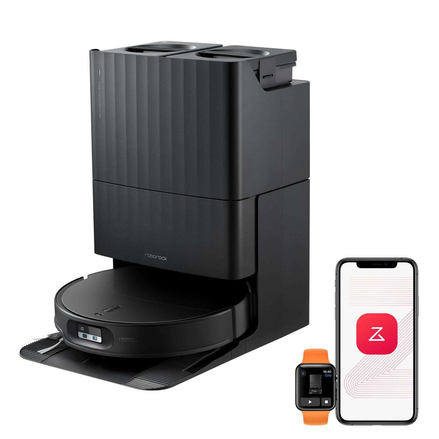 Roborock Qrevo Edge 2 schwarzer Saugroboter mit Absaugstation ultraflach 7,98 cm
