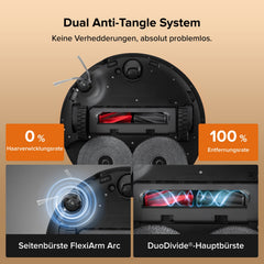 Dual Anti-Tangle DuoDivide-Bürste des Qrevo Edge 2 ohne Haarverhedderung