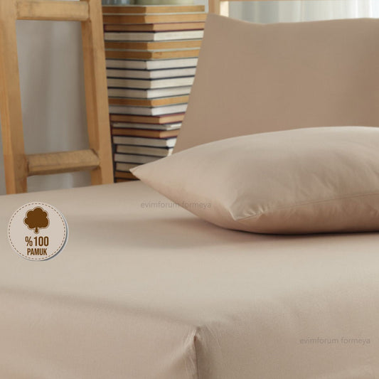 Beige Jersey Spannbettlaken Set 180x200 Kissenbezüge Baumwolle Schlafzimmer