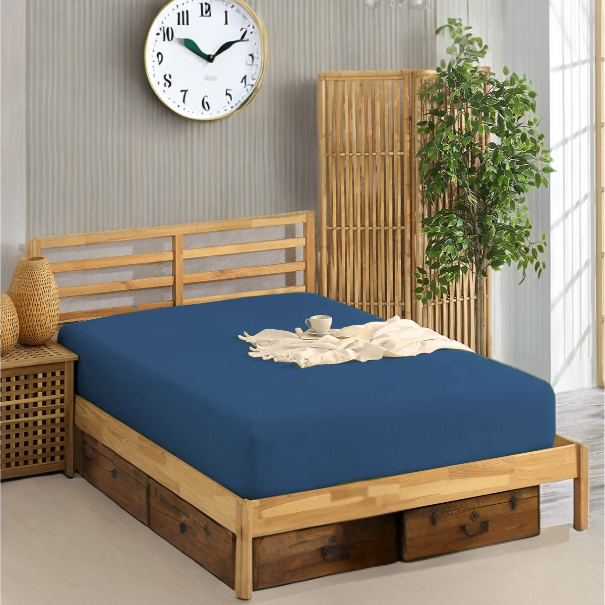 HELDENA Spannbettlaken Blau 100% Baumwolle atmungsaktiv passgenau Schlafzimmer