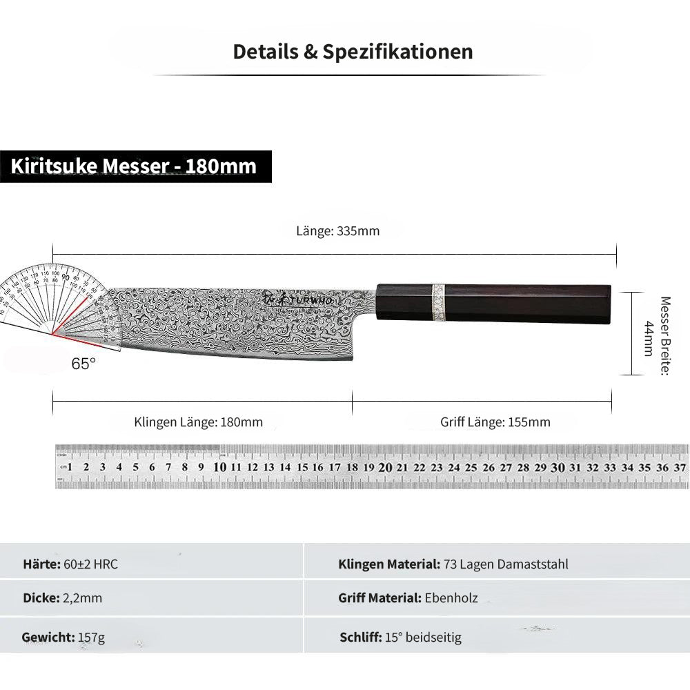 Kiritsuke Damastmesser für präzise Küchenarbeiten und kontrolliertes Schneiden