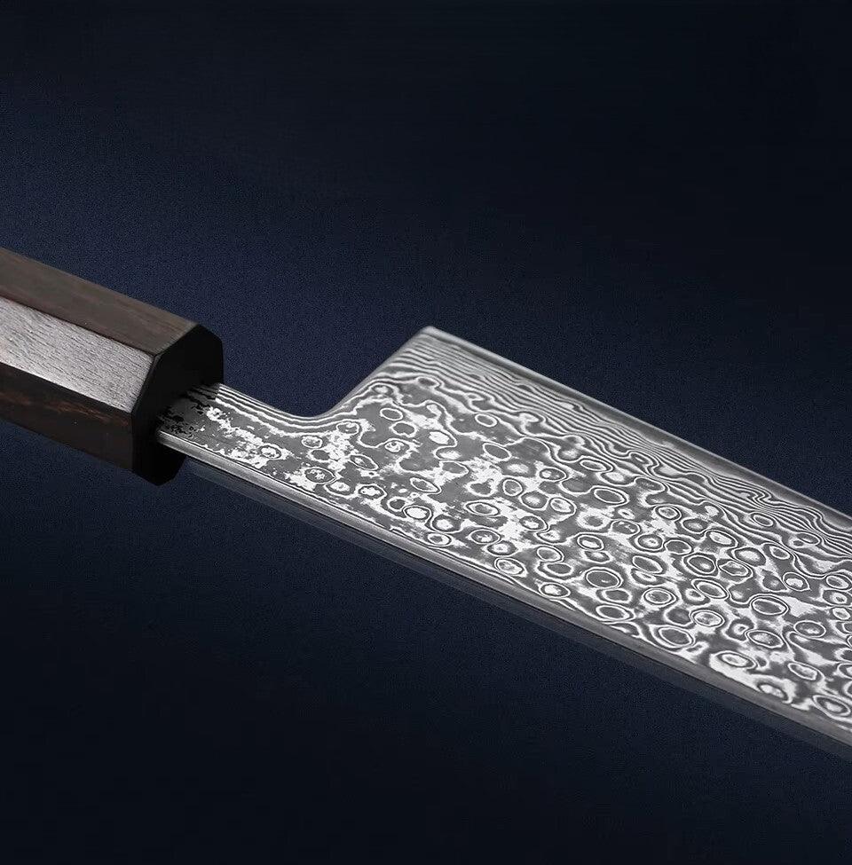 Japanisches Kiritsuke Messer mit Ebenholzgriff und Türkis Detail