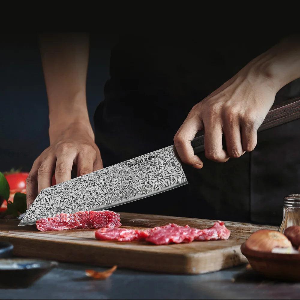 Kiritsuke Küchenmesser aus 73 Lagen Damaststahl für präzise Schnitte