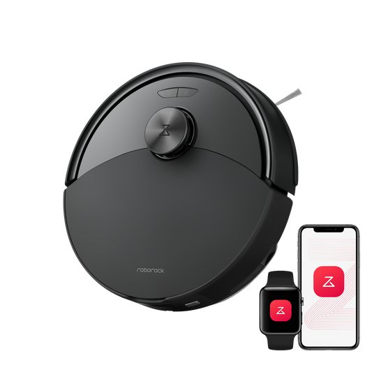 Roborock Q10 S5 schwarzer Saugroboter mit Ladestation Frontansicht