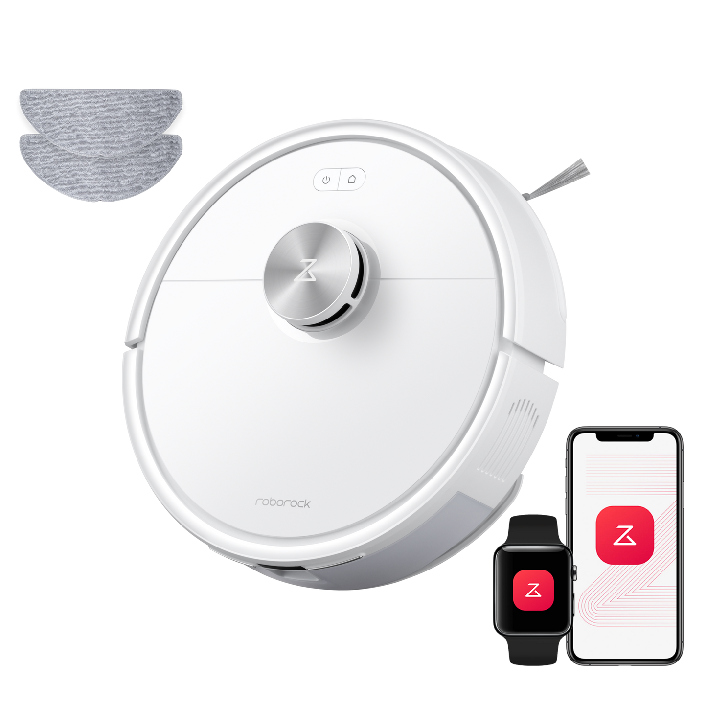 Roborock Q7 M5 Set weißer Saugroboter mit 2 Wischtüchern Frontansicht