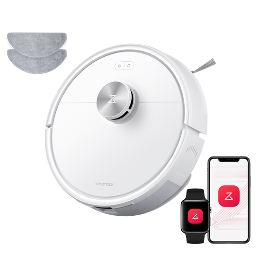 Roborock Q7 M5 Set weißer Saugroboter mit 2 Wischtüchern Frontansicht