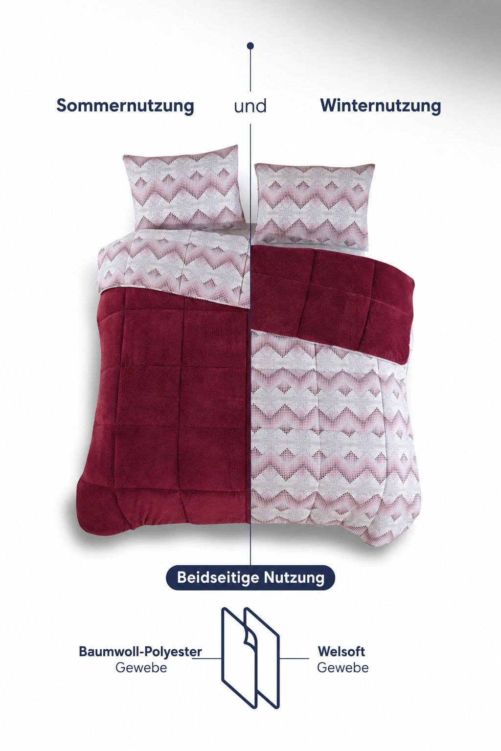 HELDENA Wellsoft Bettdecke Bordeaux Detail doppelseitig 155x220 cm