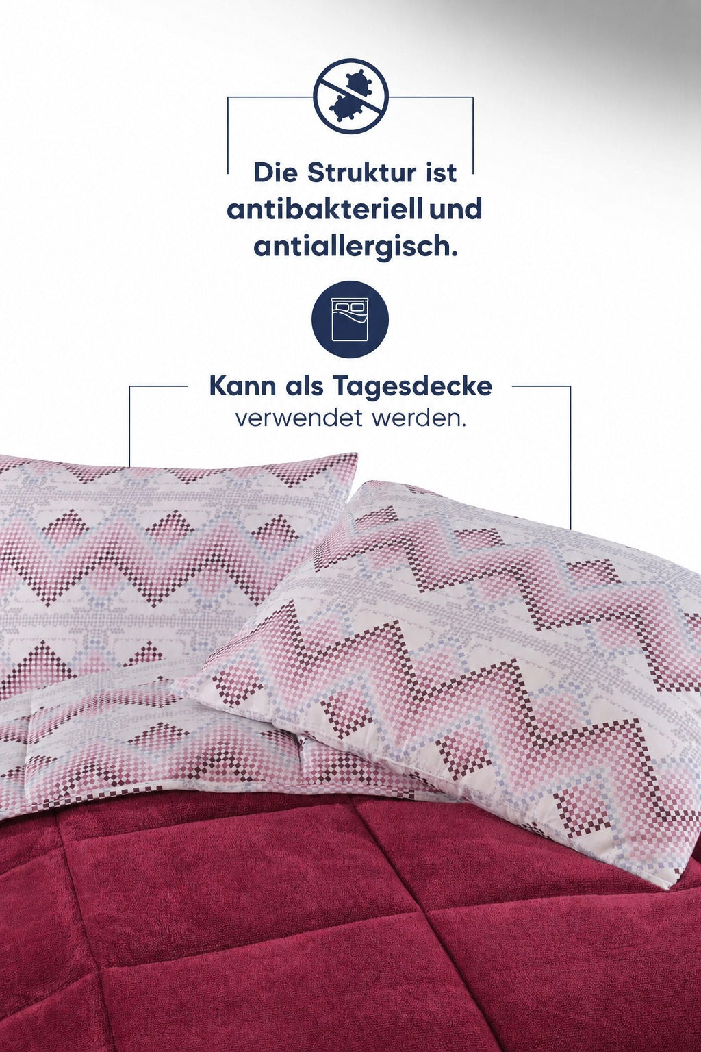 HELDENA Wellsoft Bettdecke Bordeaux – Doppelseitig Ganzjahresdecke mit Kissenbezug