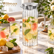 Wilmax Krug 1500 ml mit Edelstahldeckel Transparent Thermoglas – Anwendungs- oder Detailansicht; Lieferumfang: 1 Stück