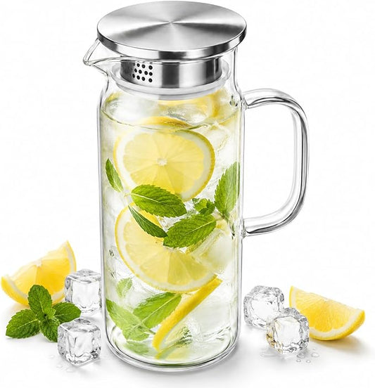 Wilmax Krug 1000 ml mit Edelstahldeckel Transparent Thermoglas – Produktansicht; Lieferumfang: 1 Stück