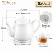 Wilmax Kaffee- und Teekanne mit Ausgusssieb 850 ml Weiß Porzellan – Anwendungs- oder Detailansicht; Lieferumfang: 1 Stück