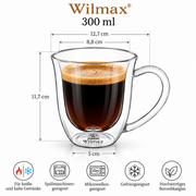 Wilmax Doppelwandiger Becher 300 ml 2er-Set Transparent – Anwendungs- oder Detailansicht; Lieferumfang: 2 Stück