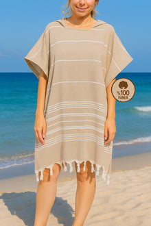 HELDENA Poncho Bademantel Braun aus 100% Baumwolle Peshtemal für Bad und Strand