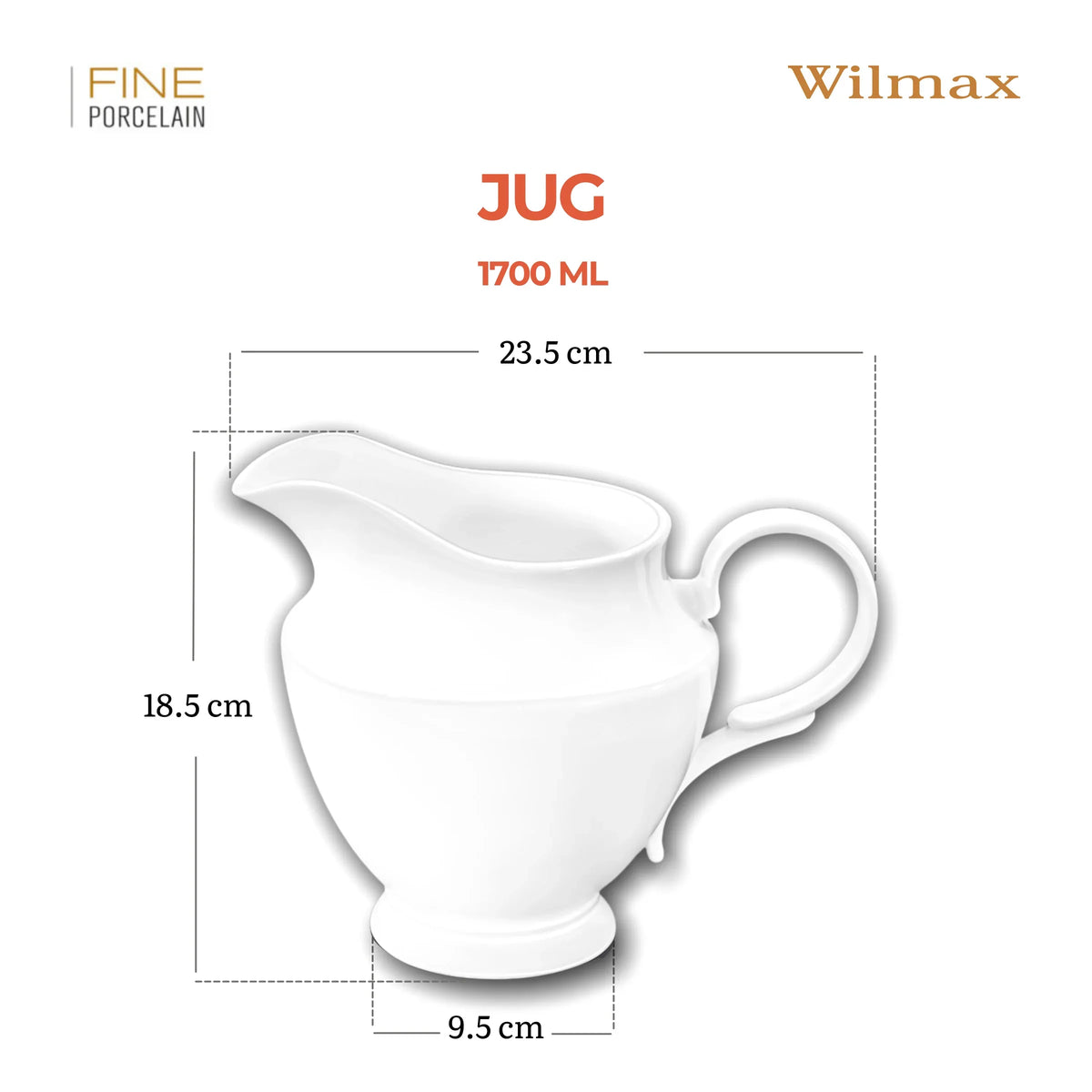 Wilmax Krug 1,7 Liter Weiß Porzellan – Anwendungs- oder Detailansicht; Lieferumfang: 1 Stück