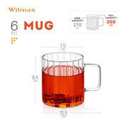 Wilmax Glasbecher mit Henkel 300 ml 6er-Set Glas – Anwendungs- oder Detailansicht; Lieferumfang: 6 Stück