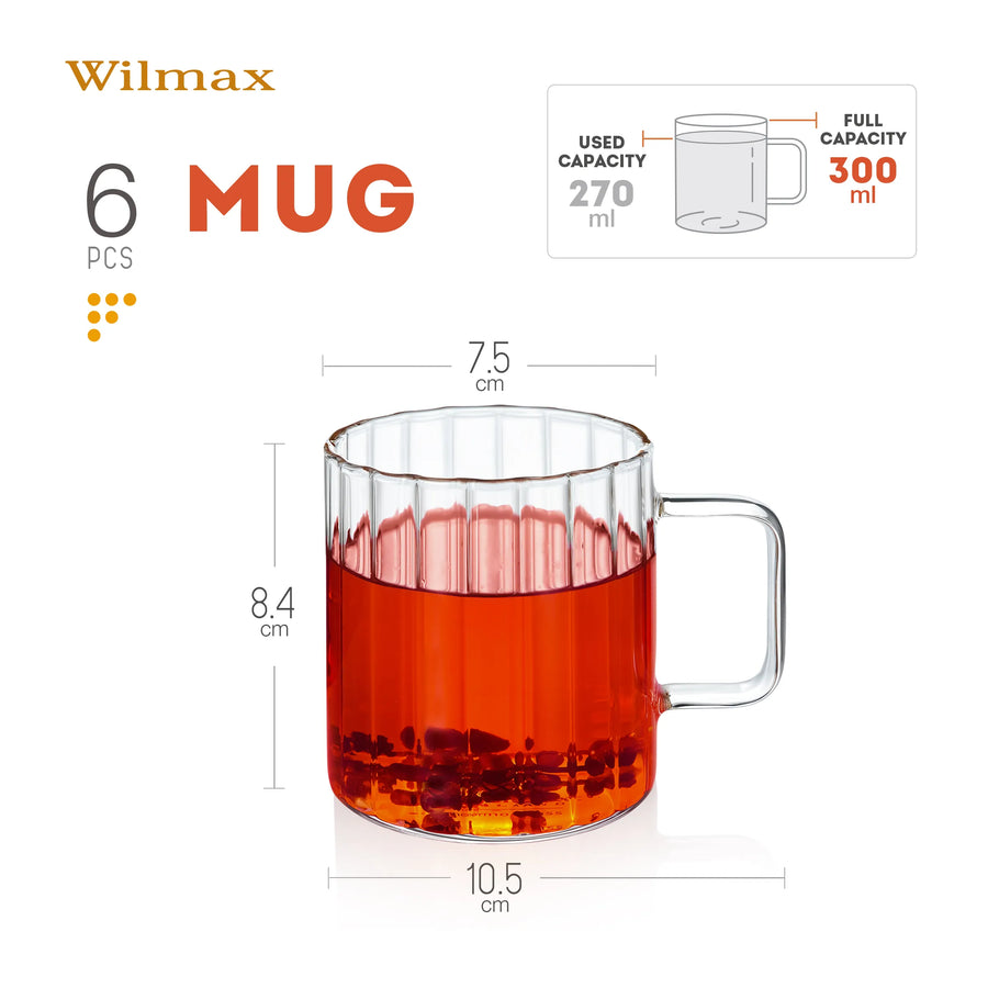 Wilmax Glasbecher mit Henkel 300 ml 6er-Set Glas – Anwendungs- oder Detailansicht; Lieferumfang: 6 Stück