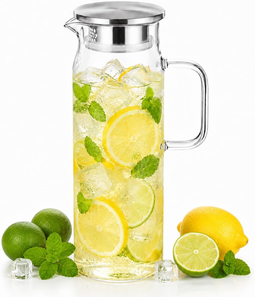 Wilmax Krug 1500 ml mit Edelstahldeckel und Filter Transparent Thermoglas – Produktansicht; Lieferumfang: 1 Stück