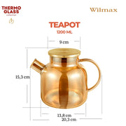 Wilmax Teekanne 1200 ml mit Federfilter und mit Edelstahldeckel Gold Thermoglas – Anwendungs- oder Detailansicht; Lieferumfang: 1 Stück