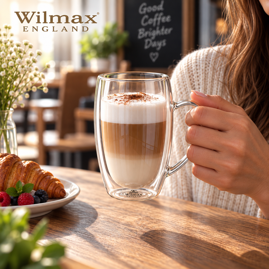 Wilmax Doppelwandiger Becher 400 ml 2er-Set Transparent – Anwendungs- oder Detailansicht; Lieferumfang: 2 Stück
