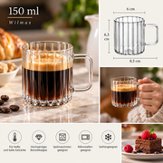 Wilmax Glasbecher mit Henkel 150 ml 6er-Set Glas – Anwendungs- oder Detailansicht; Lieferumfang: 6 Stück