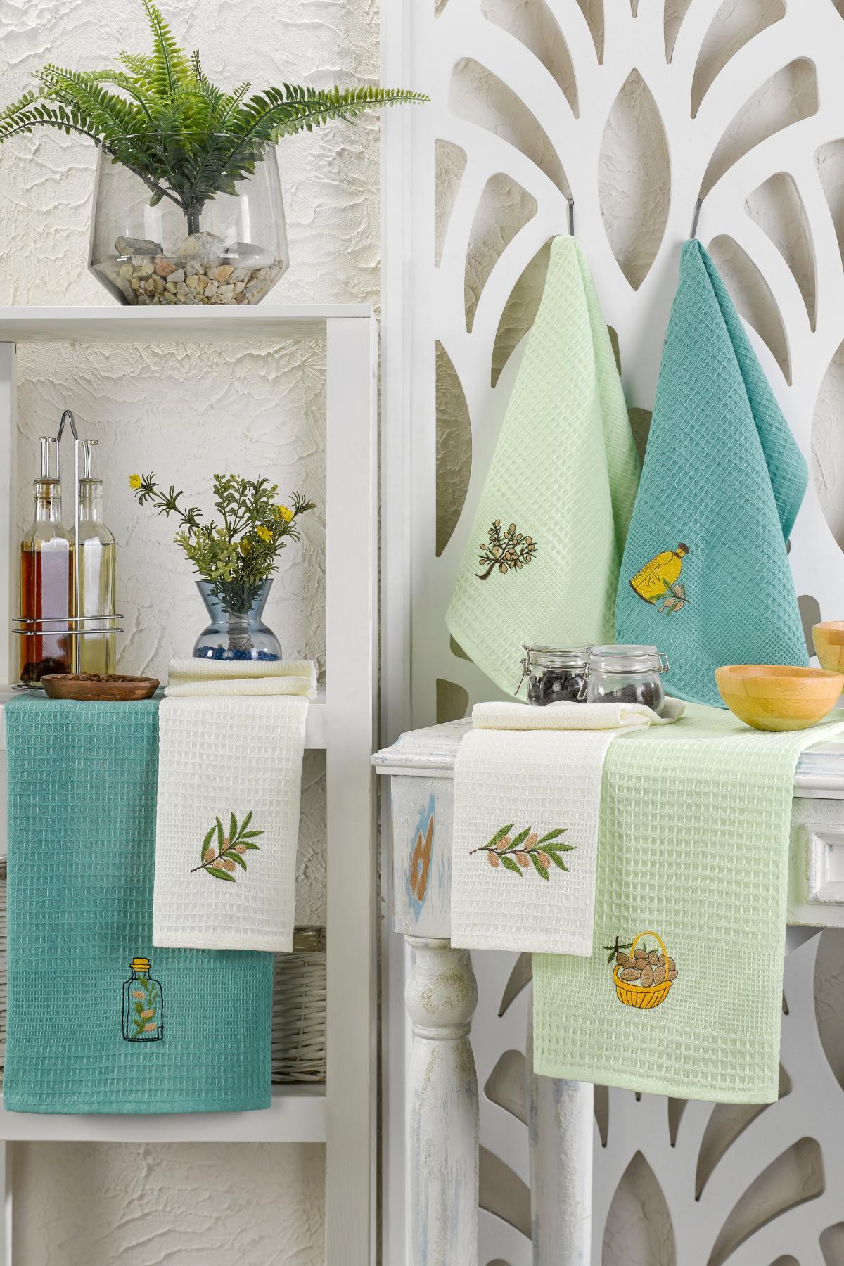 HELDENA Geschirrtücher Mint – 6er Set, 40×60 cm, Baumwolle Waffelstruktur