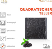 Wilmax Quadratische Servierplatte 13 × 13 cm 6er-Set Schwarz Porzellan – Anwendungs- oder Detailansicht; Lieferumfang: 6 Stück