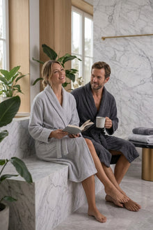 HELDENA Premium Bademantel & Handtuch Set Grau-Anthrazit – 6-teilig Jacquard