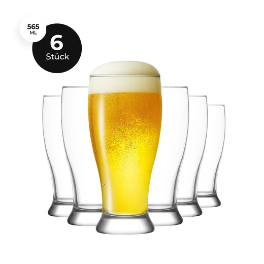 LAV Brotto Biergläser 565 ml 6er Set transparentes Glas für Bier und BBQ