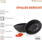 Wilmax Ovale Schale 8 × 6 × 3 cm 6er-Set Schwarz Porzellan – Anwendungs- oder Detailansicht; Lieferumfang: 6 Stück