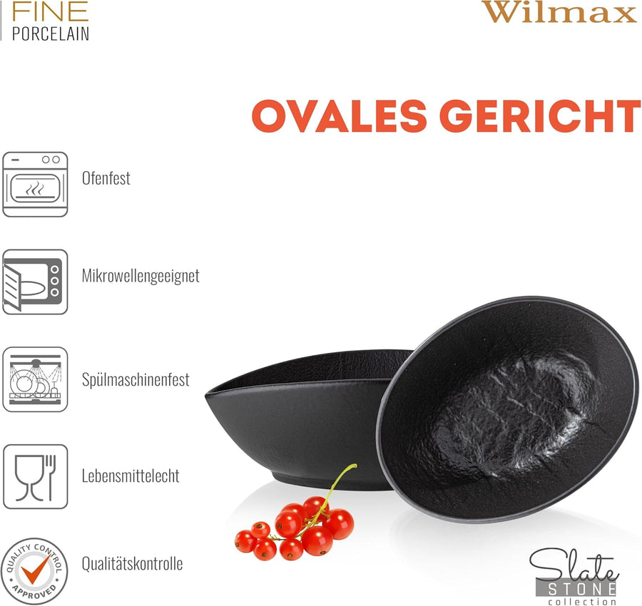 Wilmax Ovale Schale 8 × 6 × 3 cm 6er-Set Schwarz Porzellan – Anwendungs- oder Detailansicht; Lieferumfang: 6 Stück