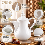 Wilmax Arabische Kaffee- und Teekanne mit Ausgusssieb 1000 ml Weiß Porzellan – Anwendungs- oder Detailansicht; Lieferumfang: 1 Stück