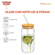 Wilmax Glasbecher 500 ml mit Deckel und Trinkhalm Transparent – Anwendungs- oder Detailansicht; Lieferumfang: 1 Stück
