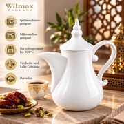Wilmax Arabische Kaffee- und Teekanne mit Ausgusssieb 1000 ml Weiß Porzellan – Anwendungs- oder Detailansicht; Lieferumfang: 1 Stück