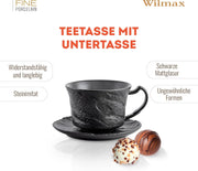 Wilmax Tasse mit Untertasse 180 ml 2er-Set Schwarz Porzellan – Anwendungs- oder Detailansicht; Lieferumfang: 2 Tassen mit 2 Untertassen