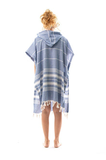 HELDENA Poncho Bademantel Blau S/M aus Baumwolle mit leichter Struktur