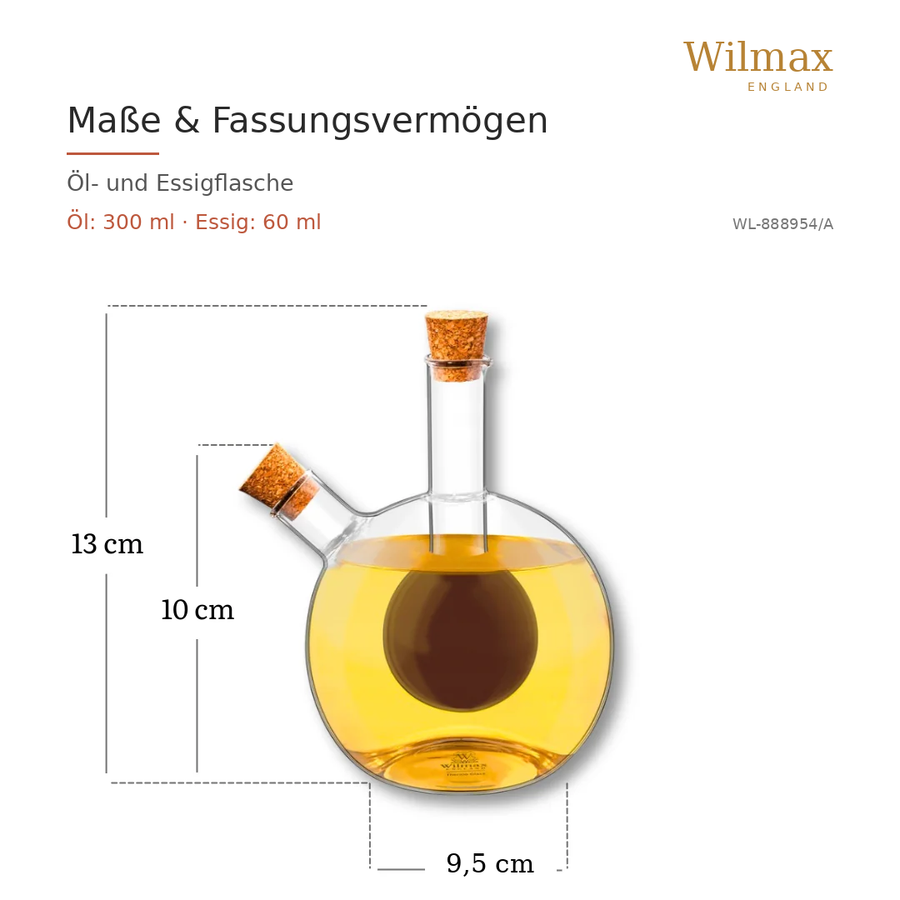 Wilmax Öl- und Essigflasche 300/60 ml Transparent Glas – Anwendungs- oder Detailansicht; Lieferumfang: 1 Stück