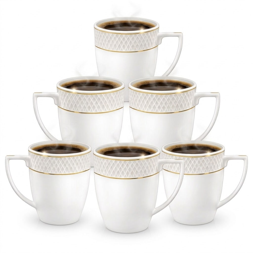 Wilmax Tasse 450 ml 6er-Set Weiß mit goldfarbenem Dekor Porzellan – Produktansicht; Lieferumfang: 6 Stück